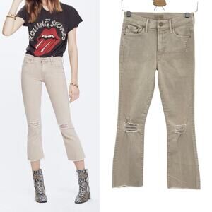 Mother Denim Insider Crop Fray Jeans Khaki Dye Distressed Size 25